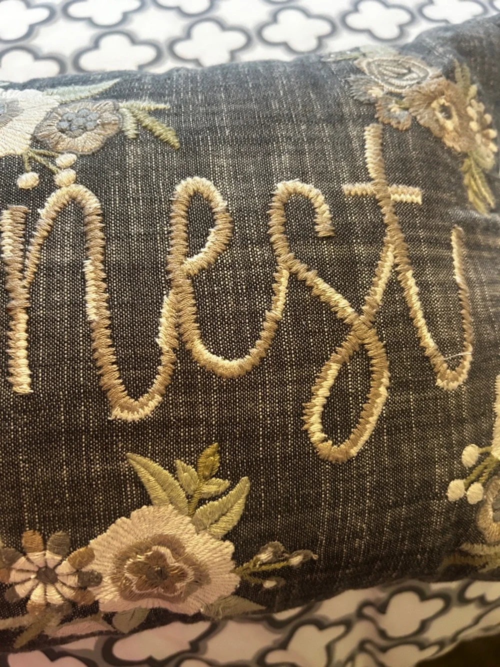 Kirklands Grey Embroidered 